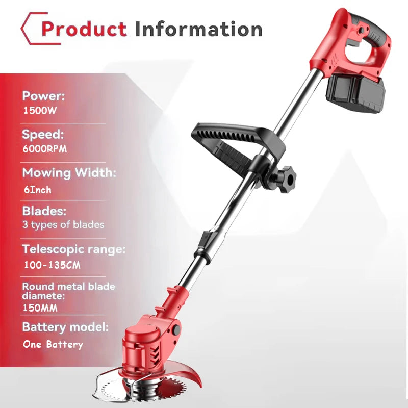 High Power Cordless Electric Grass Trimmer Small Garden Lawn Mower Rechargeable Battery Portable Grass Cutter Machine