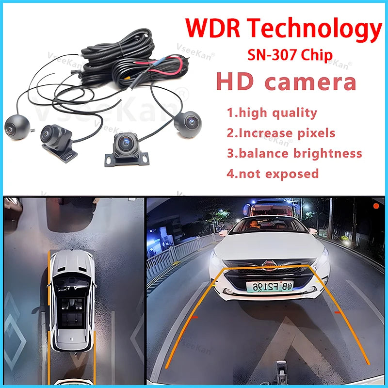 3D Car 360 Panoramic Camera 8K AHD 1080P 720P 4 Pieces Square Cameras For Android Radio 360APP SN307 WDR 2053 Sensor