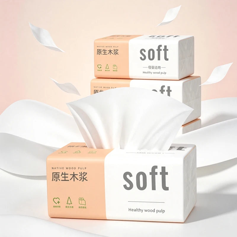16 Packs Wholesale Eco Friendly Portable No Fluorescent Virgin Wooden Pulp Tissue Soft Comfortable 4 Ply Facial Tissue Paper