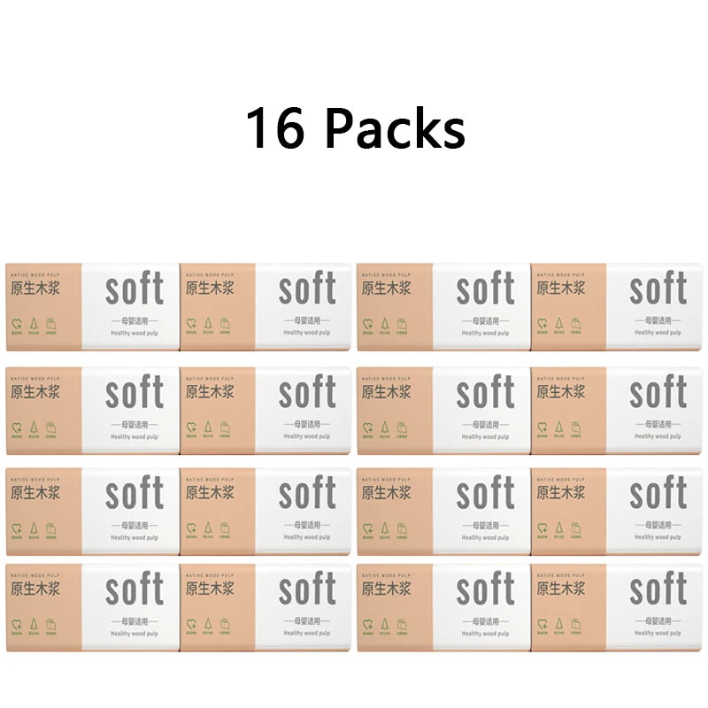 16 Packs Wholesale Eco Friendly Portable No Fluorescent Virgin Wooden Pulp Tissue Soft Comfortable 4 Ply Facial Tissue Paper