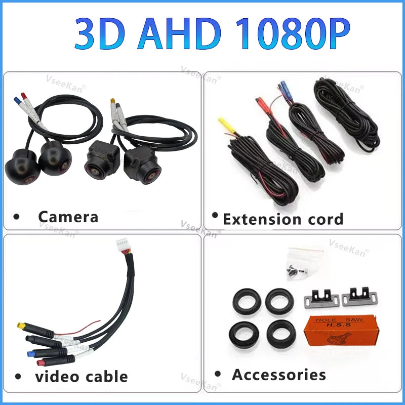 3D Car 360 Panoramic Camera 8K AHD 1080P 720P 4 Pieces Square Cameras For Android Radio 360APP SN307 WDR 2053 Sensor