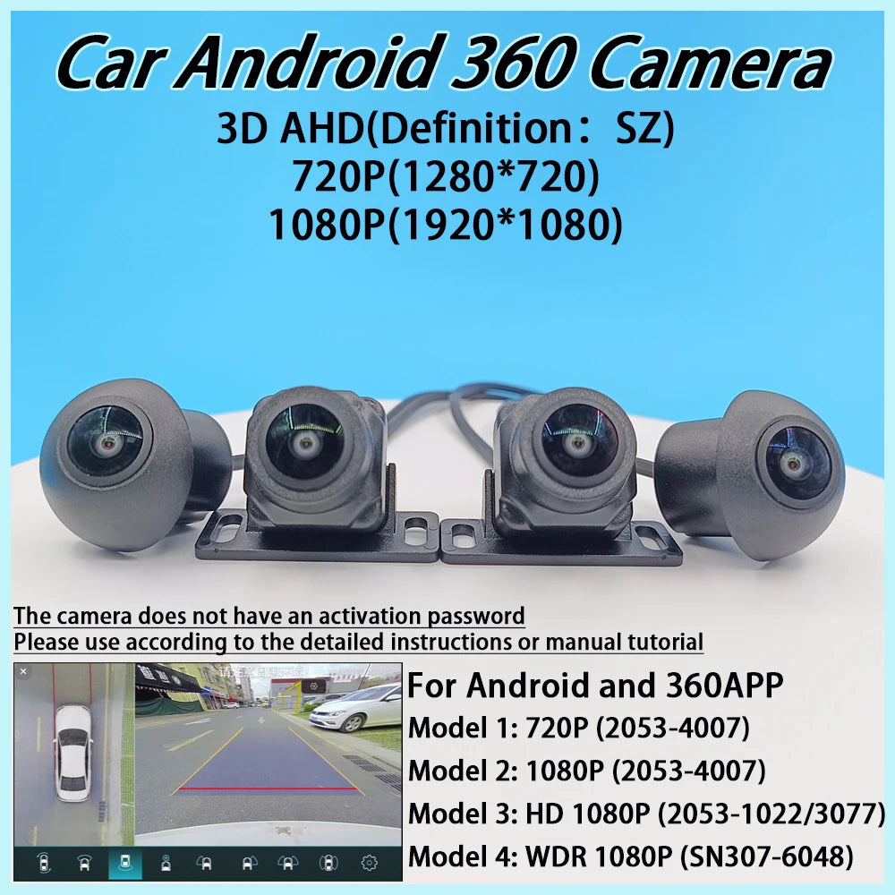 3D Car 360 Panoramic Camera 8K AHD 1080P 720P 4 Pieces Square Cameras For Android Radio 360APP SN307 WDR 2053 Sensor