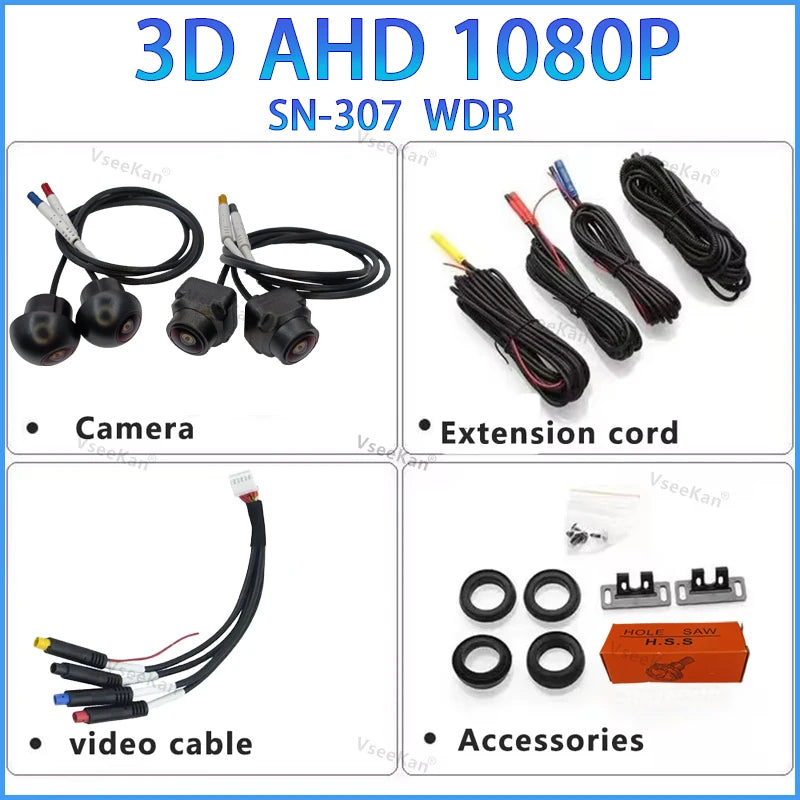 3D Car 360 Panoramic Camera 8K AHD 1080P 720P 4 Pieces Square Cameras For Android Radio 360APP SN307 WDR 2053 Sensor