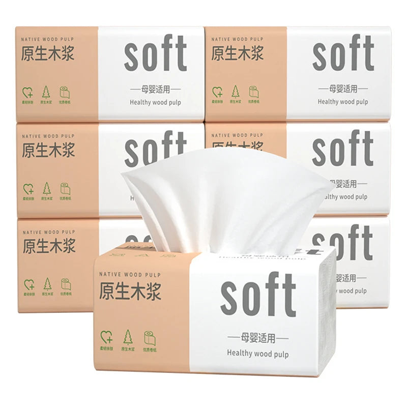 16 Packs Wholesale Eco Friendly Portable No Fluorescent Virgin Wooden Pulp Tissue Soft Comfortable 4 Ply Facial Tissue Paper