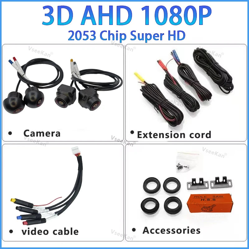 3D Car 360 Panoramic Camera 8K AHD 1080P 720P 4 Pieces Square Cameras For Android Radio 360APP SN307 WDR 2053 Sensor