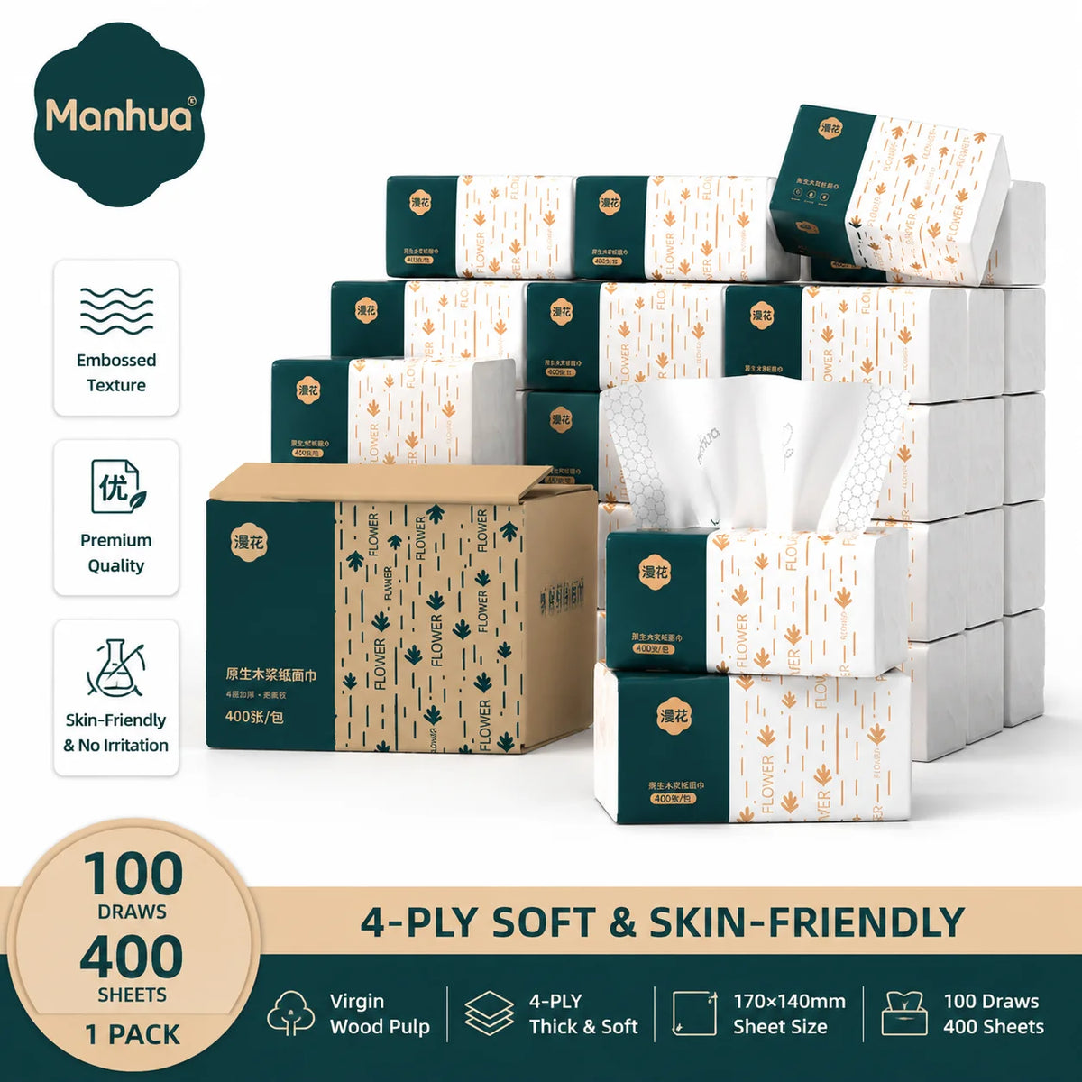 4/12/24Bulk Pack Paper Towels 4-Ply Soft Strong No Fluorescent Virgin Wooden Pulp Facial Tissue Bathroom Office Daily Napkins